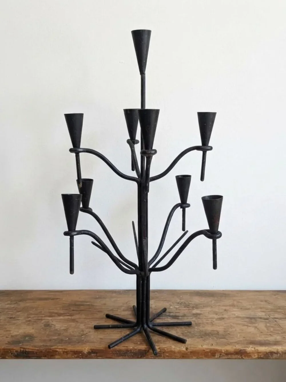 Hand Forged Iron Candelabra 9-Arm Candle Holder Industrial Farmhouse Rustic Vtg